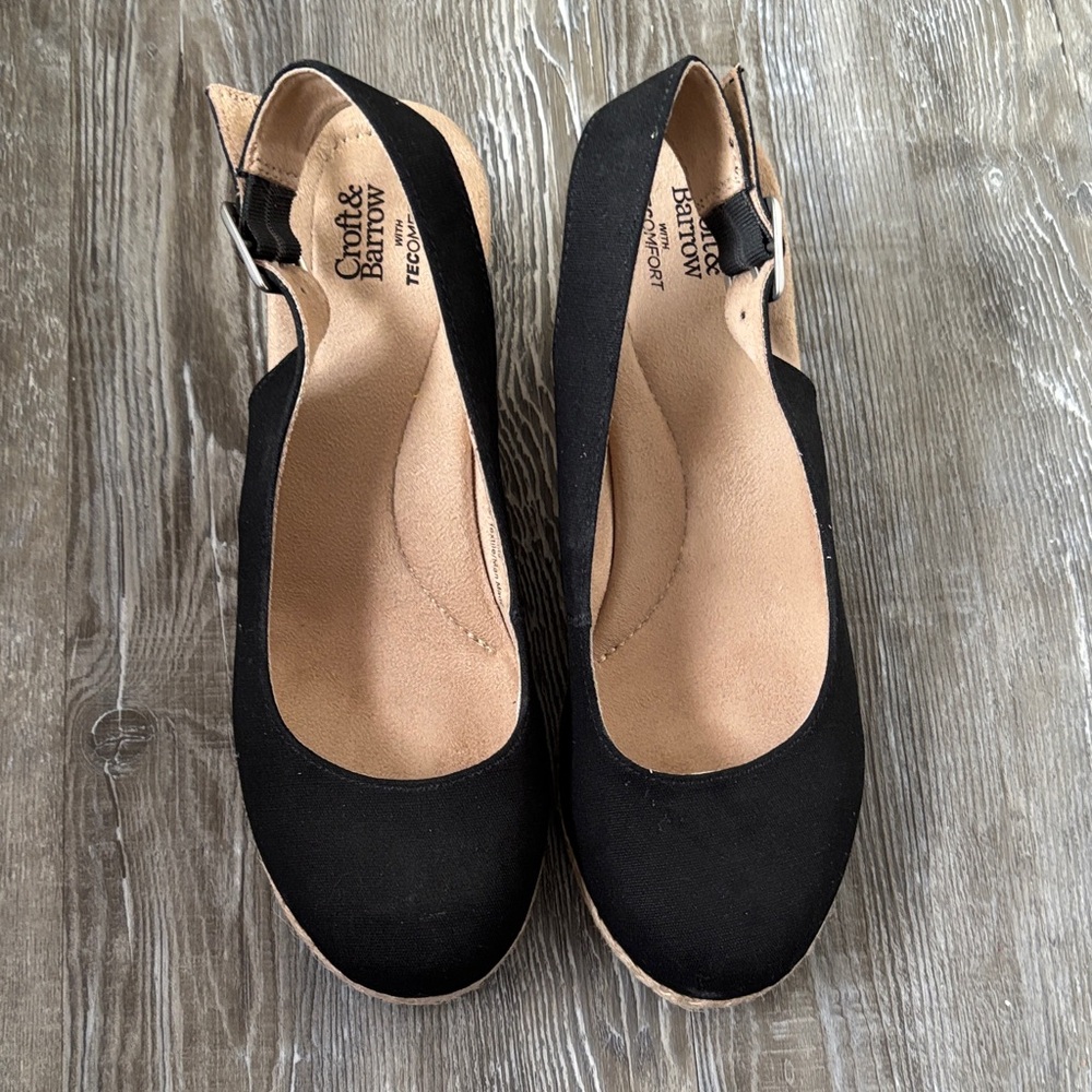 croft & barrow Black Wedge Slingback Espadrilles, Sz 8